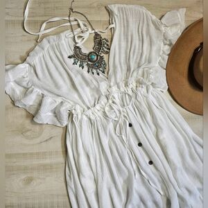 New Boho Flowy Gauze Cover Up Maxi Dress Summer White